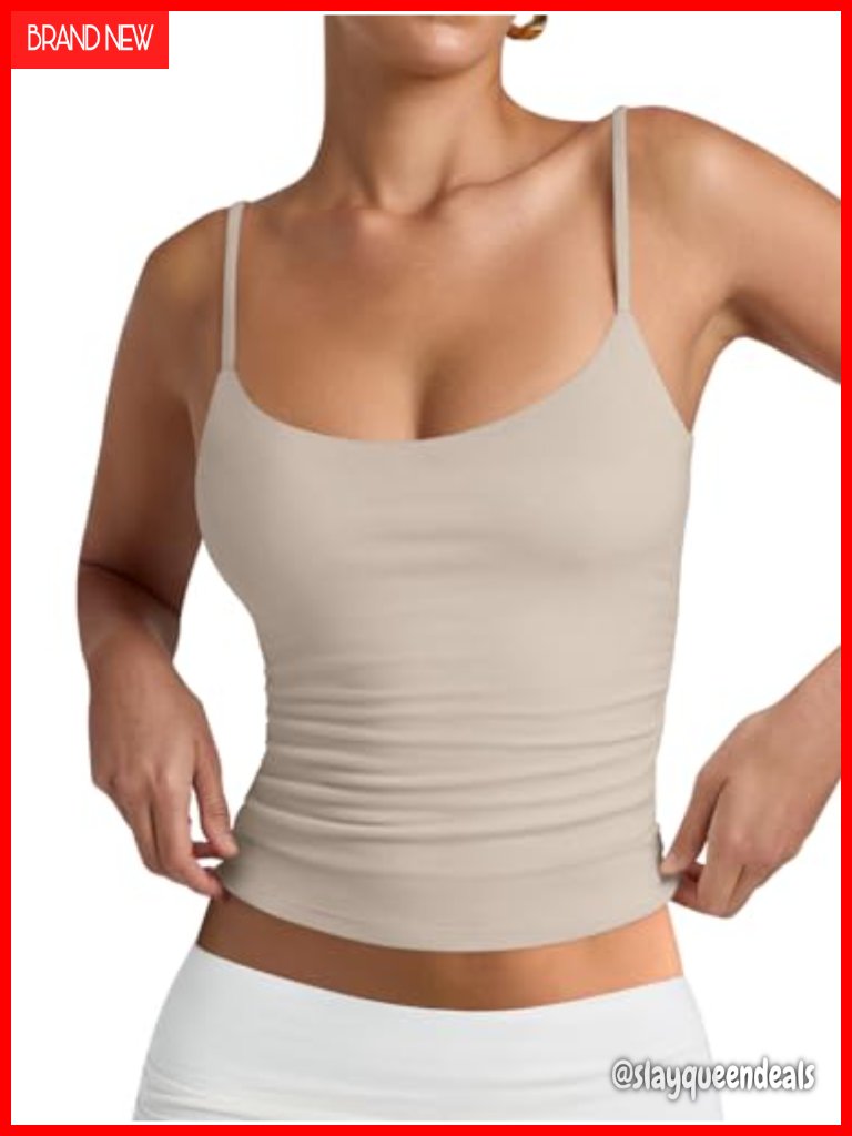 Double Lined Scoop Neck Sleeveless Tank Top Adjustable Straps Slim Fit